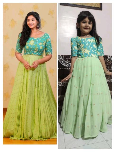 NEW LAUNCING mother daughter combo GOWN Georgette silk Green Kids fashion store in pune